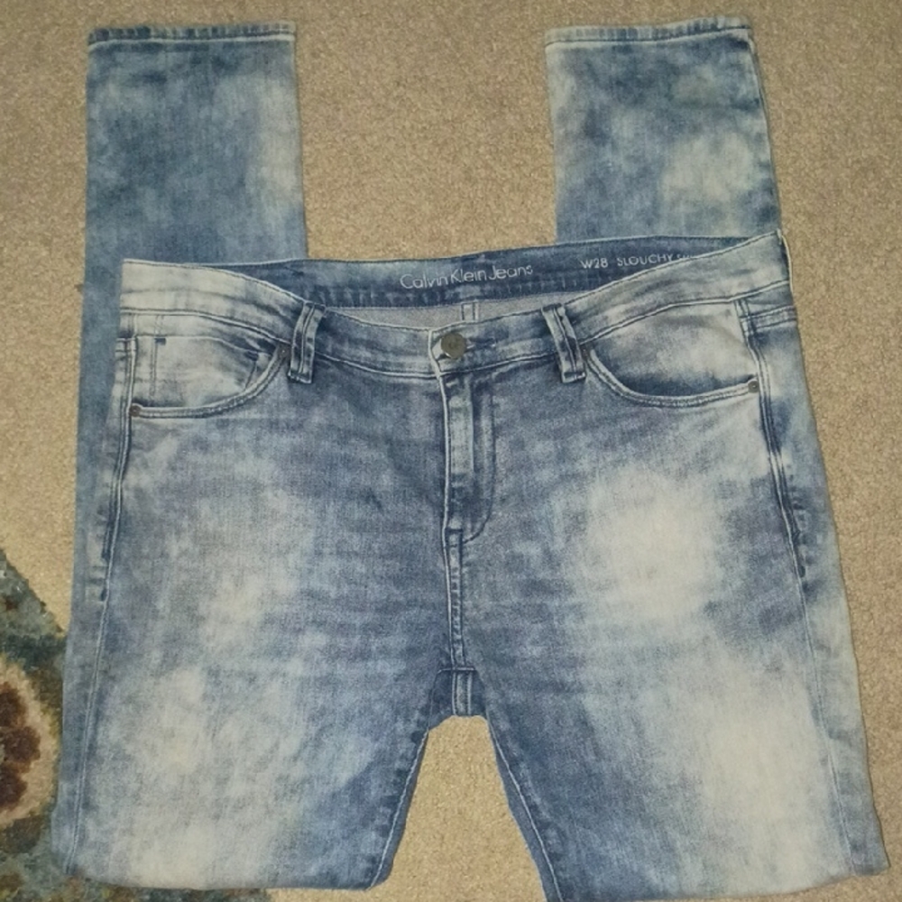 Calvin Klein Slouchy Skinny Jeans Distressed Wash Size 28
